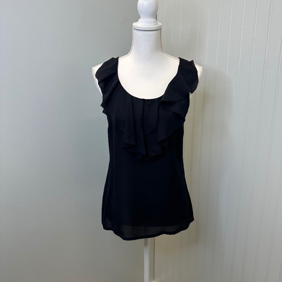 Tory Burch Navy Blue 100% Silk Ruffled blouse size 2 - Picture 1 of 9